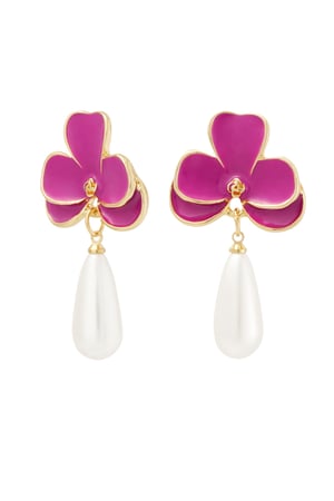 Earrings pink flower with pearl - Silver Color color h5 