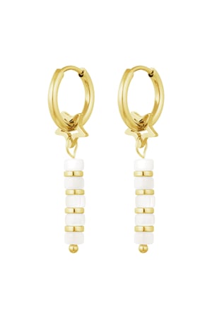 Earrings star with beads - Gold color/white h5