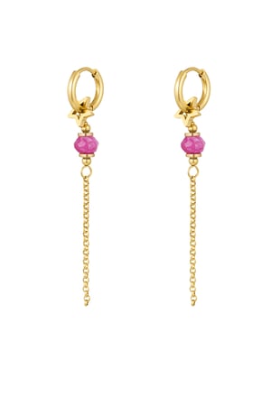 Earrings with bead pendant - Gold color/pink Stainless Steel h5 