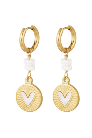Earrings hanging heart coin - Gold color/white h5