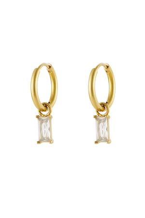 Earrings elongated stone - Gold color/white h5 