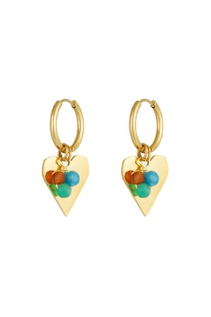 Earrings heart with bunch of beads - Gold color/multi h5