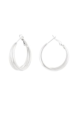Earrings half plain/half print small - Silver Color color h5