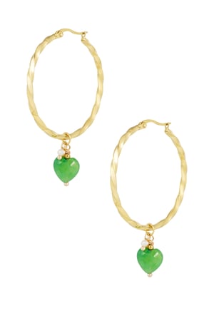 Twisted earrings with heart - Silver color/green h5