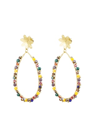 Drop earrings with beads and flower - Gold color/pink h5