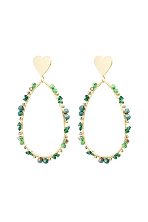 Oval earrings with beads and heart - Gold color/purple h5