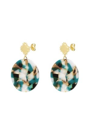 Earrings clover with circle - Gold color/green h5