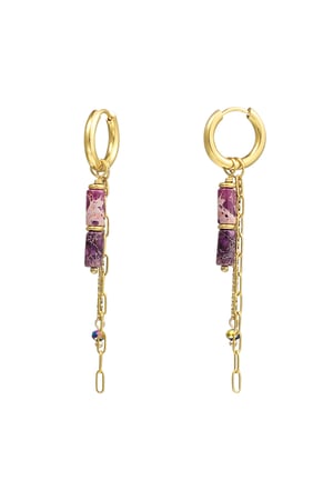 Oorbellen tube kraaltjes met kettinkjes - Goud kleur/fuchsia h5