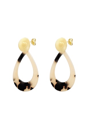 Earrings heart coin with oval - Gold color/beige h5