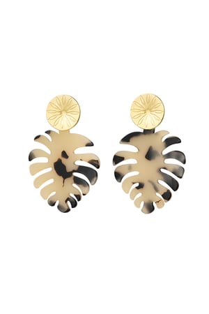 Earrings leaves with print - Gold color/green h5