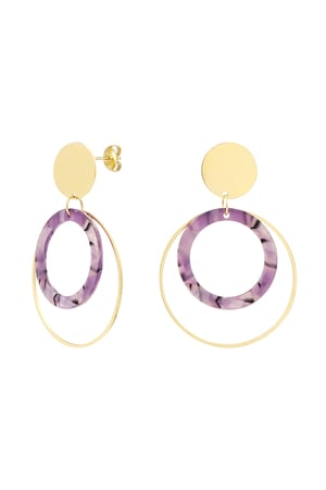 Earrings double round - Gold color/beige h5