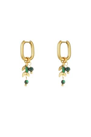 Earrings leaves with stones - Gold color/pink h5