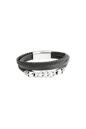 Men's bracelet braided with links - Silver color/black h5 Picture2