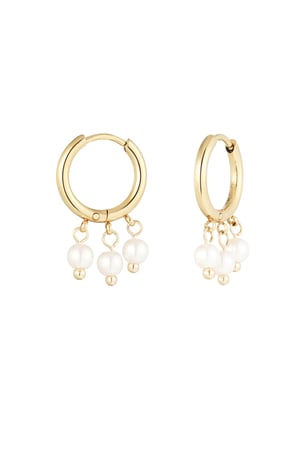 Round earring with three pearl pendant - Silver Color color h5 