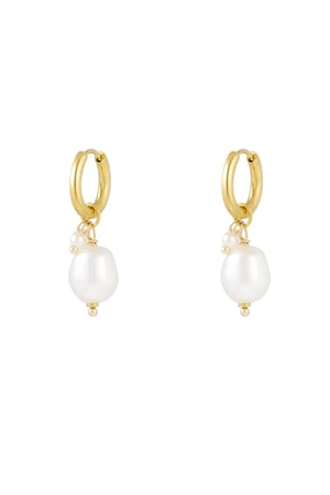Schlichter Ohrring mit großer und kleiner Perle – Goldfarbe - Goldfarbefarbe (Pack with plastic bag) h5