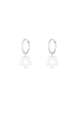 Earring with pearl flower pendant - Silver Color color h5 