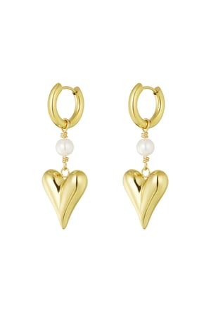 Ohrring mit Perle und Herzanhänger – Goldfarbe - Goldfarbefarbe h5 
