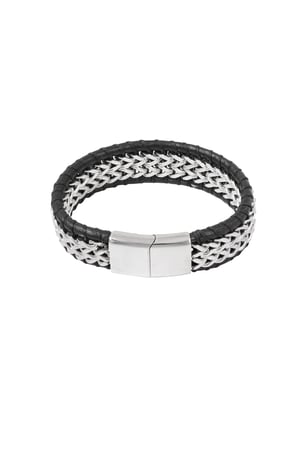 Men's bracelet with leather - silver color black h5 Picture2