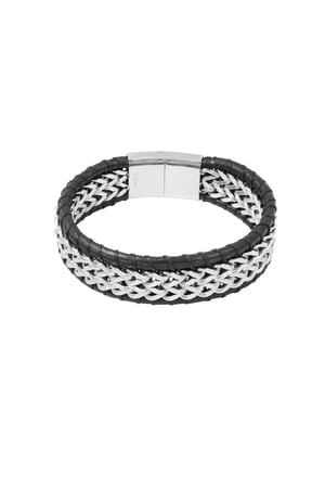 Men's bracelet with leather - silver color black h5