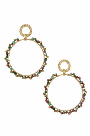 Earrings Round double circle with Colorful bead - copper - gold/color h5 