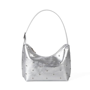 Bolso de mano de PU con remaches de color sólido, informal, serie simple, para mujer, 1 pieza h5