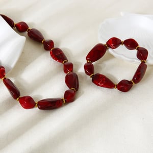 Retro Acrylic Irregular Beads Hematite Gold Color Necklace Set h5 Picture3