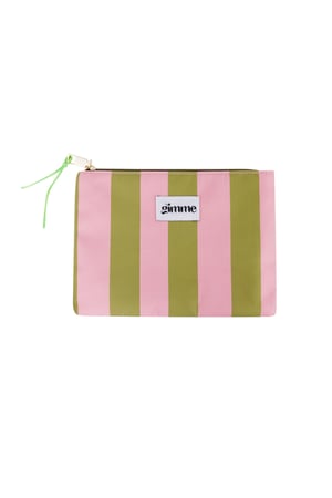 Flat toiletry bag large stripe - Green pink h5