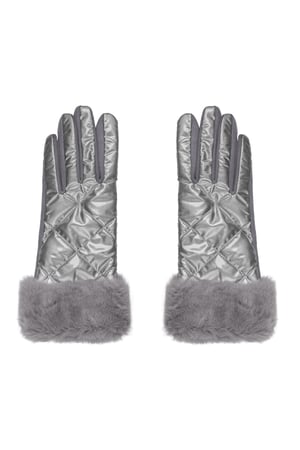 Gloves stitched with faux fur - Silver Color color h5