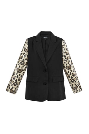 Blazer with leopard print glitter sleeve - gray h5
