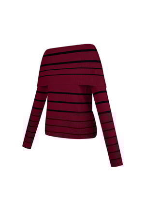 Gestreepte off shoulder top - Zwart & rood h5 Afbeelding2