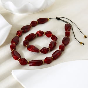 Retro Acrylic Irregular Beads Hematite Gold Color Necklace Set h5 Picture2