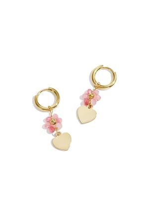 Boucles d'oreilles avec un cœur sur une fleur perlée h5