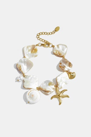 Bracelet with shells, sea charms and gold beads h5 