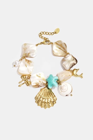 Bracelet with shells, sea charms, gold and blue beads h5
