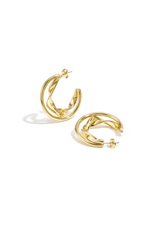 Bükülmüş detaylı kalın çift halkalı küpeler h5