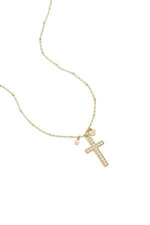 Süslemeli haç kolye ucu ve takılarla bezeli kolye h5