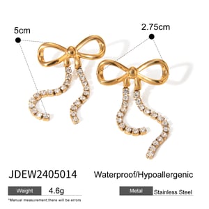 1 Pair Romantic Sweet Style Bowknot Shape Stainless Steel  Gold Inlay Zircons Women's Drop Earrings h5 Picture2
