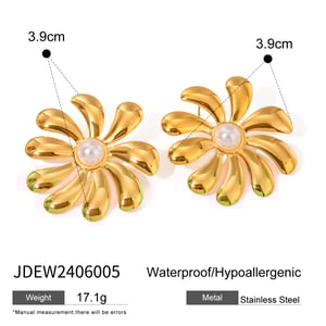 1 pair classic series retro flower stainless steel  gold plated artificial pearl women earrings set h5 Picture2