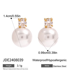 1 pair simple series elegant solid color stainless steel  gold plated artificial pearl women stud earrings h5 Picture2