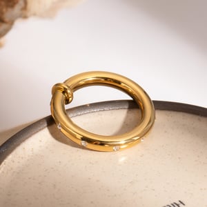 1 pair simple series simple solid color stainless steel  gold plated rhinestone women single ring h5