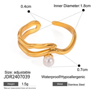 1 pair simple series simple geometric stainless steel  gold plated artificial pearl women adjustable rings h5 Picture2