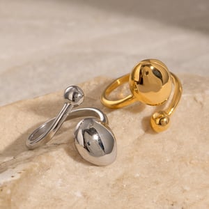 1 pair simple series simple geometric stainless steel  gold plated women adjustable rings h5