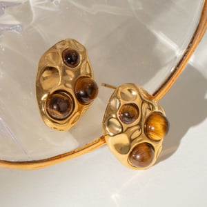 1 Paar Ohrstecker aus geometrischem Retro-Edelstahl der Classic-Serie, 18 Karat vergoldet, Naturstein, für Damen h5 