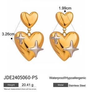 1 pair simple series  style heart stainless steel  gold plated women drop earrings h5 Picture2