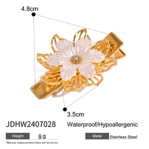 1 pair classic series retro flower stainless steel  gold plated rhinestone women hair clips h5 Picture2