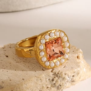 1 pair luxurious series retro geometric artificial pearls  gold plated rhinestone women single ring h5