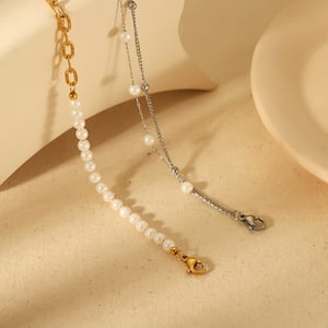 1 piece of exquisite and elegant  gold-plated stainless steel double-layer pearl chain bracelet for women's jewelry for daily wear h5 Picture2