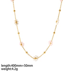 1 piece of fashionable and exquisite  gold-plated stainless steel colorful small flower pearl chain necklace for women's jewelry for daily wear h5 Picture2