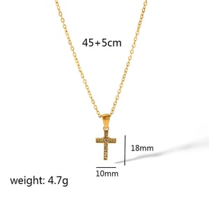 1 piece of simple classic  gold-plated stainless steel diamond heart cross necklace for women's daily wear h5 Picture2