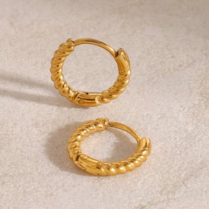 1 Pair Twisted Shape Stainless Steel Gold Color Hoop Earrings h5